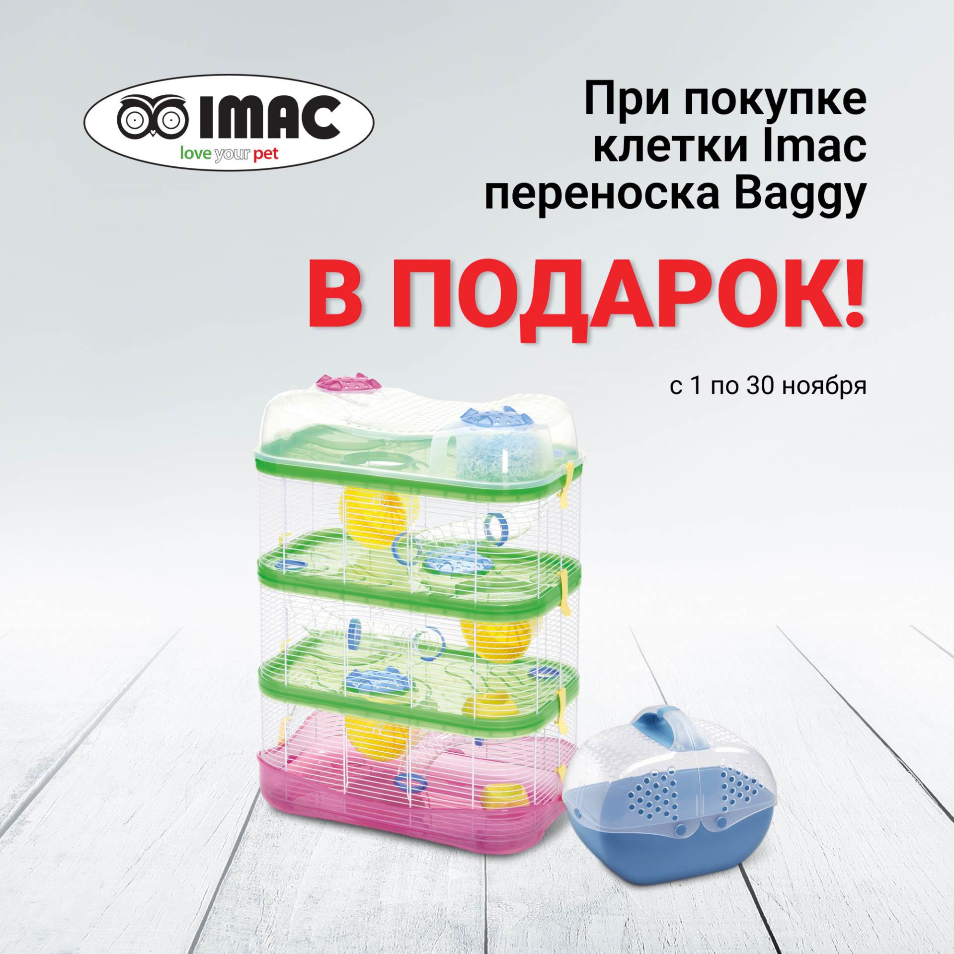 Акция: при покупке клетки IMAC переноска Baggy — в подарок!